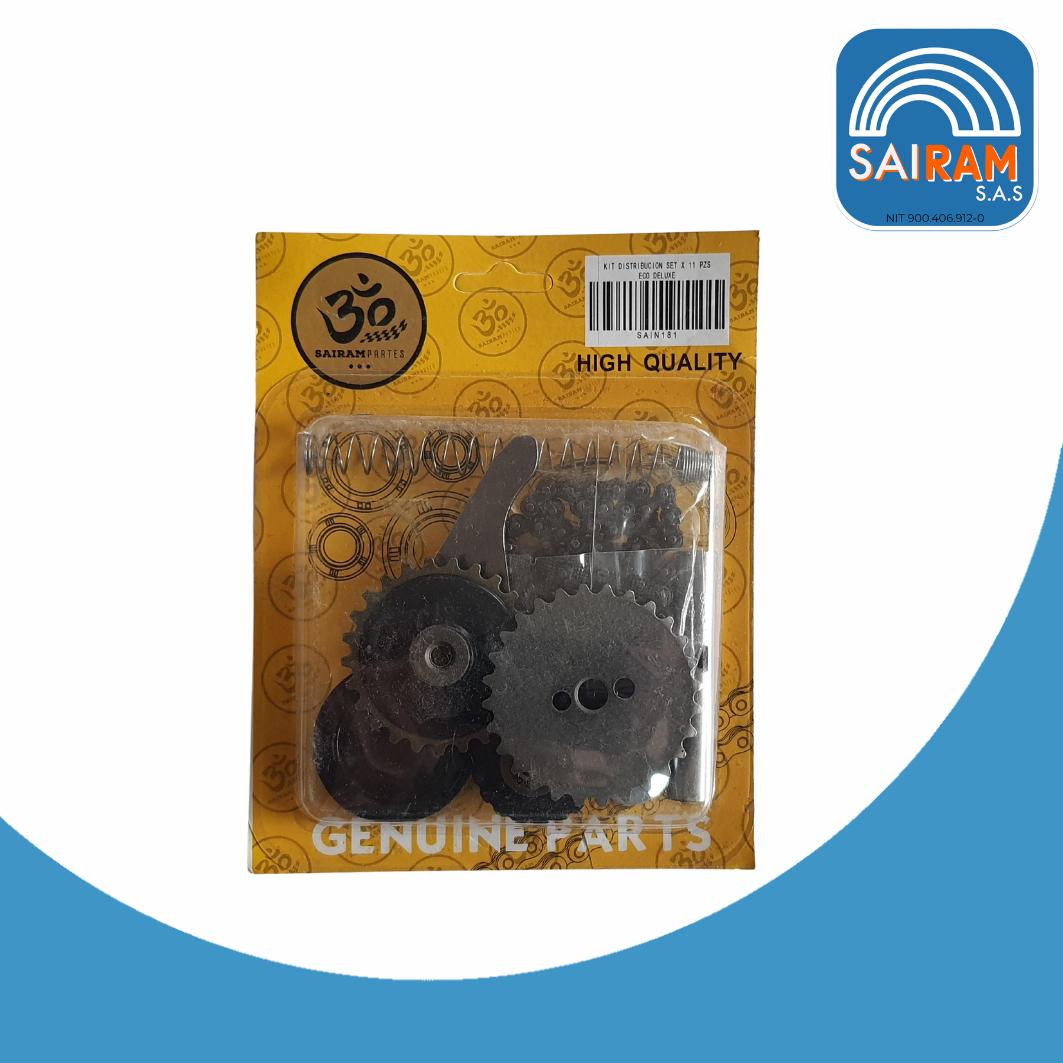 KIT DISTRIBUCION 11 PZS ECO100/DELUXE/CD100 CADENILLA Y PIÑONES (SAI)
